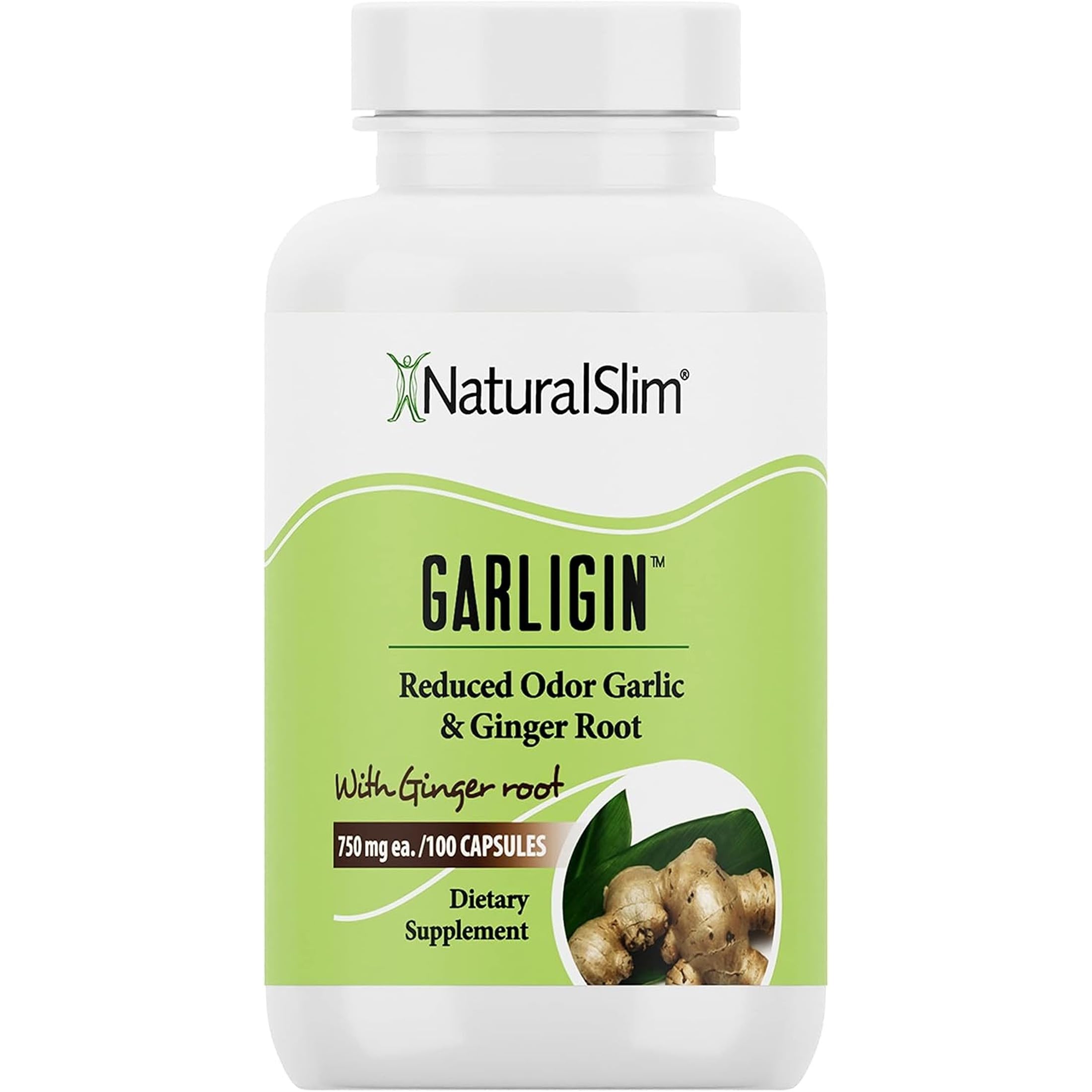 NaturalSlim Garligin Odorless Garlic Supplement with Ginger for Immune Support, Metabolism Booster, Supports Natural Body Balance & Improves Digestion - 100 Capsules