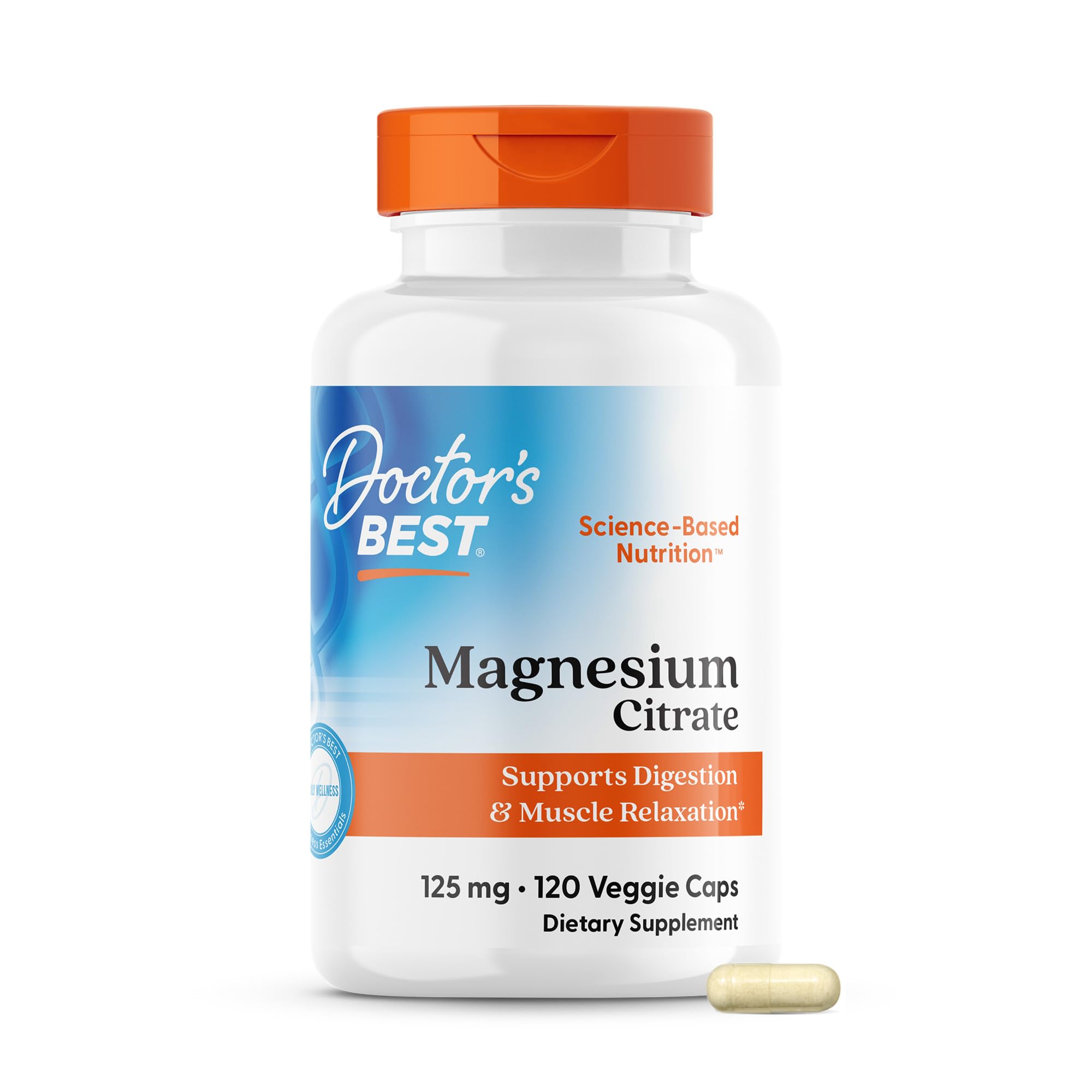 Doctor's Best Magnesium Citrate Supplement - Mag Citrate Caps 125 mg for Women & Men, Sleep & Calm Support for Adults, Occasional Constipation Relief, Non-GMO, Vegan, Gluten Free - 120 Veg Capsules