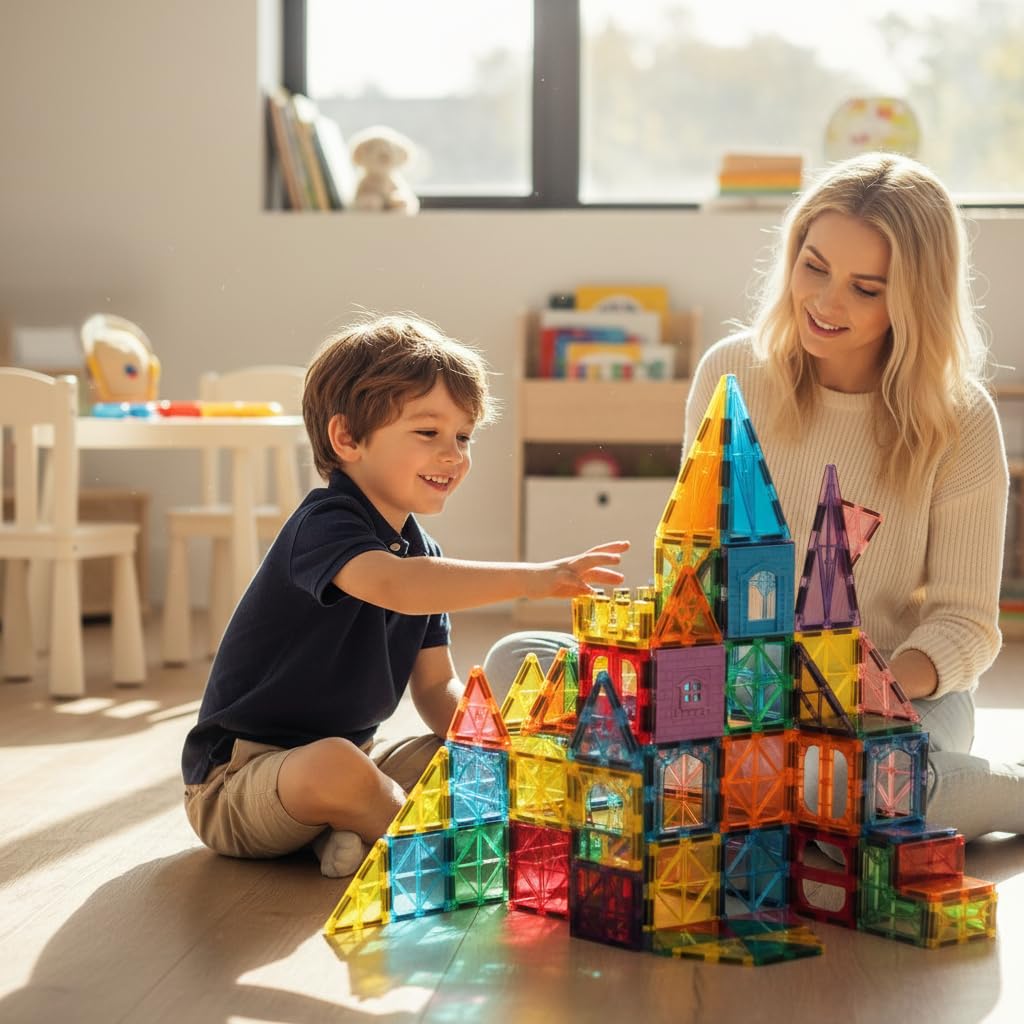 Anbalulu Magnetic Tiles 100PCS with 2 Cars, Set for Kids Ages 3-9