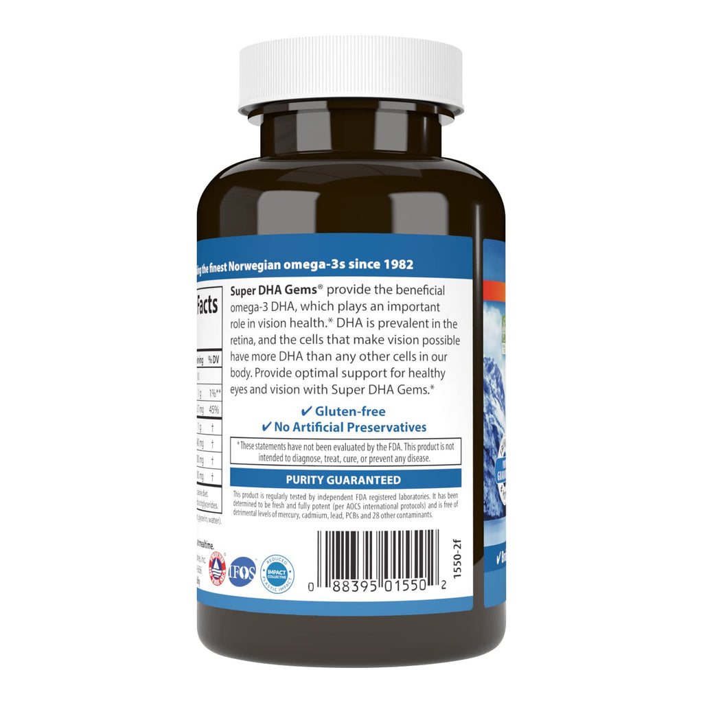 Carlson Super DHA Gems, 500 mg, DHA Supplements, 60 Softgels
