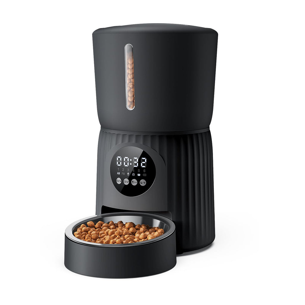 Faroro Automatic Cat Feeder, 4L Cat Food Dispenser with Portion Control, 1-6 Meals Per Day, 10s Voice Recording, Slow Feed, Dual Power Supply for Cats and Small Dogs (Black)