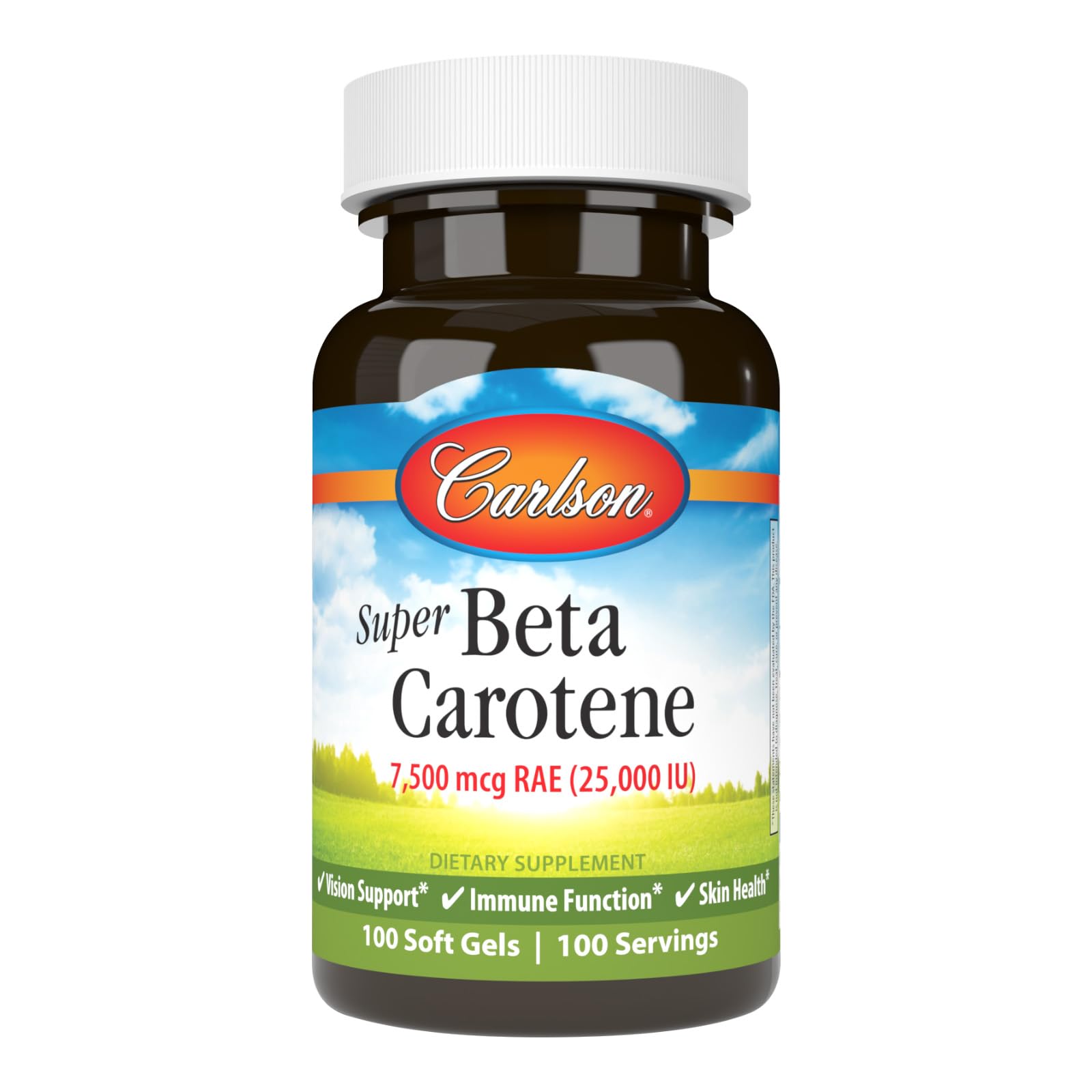 Carlson Super Beta Carotene, 25000 IU (15 mg), Vision Health, 100 Softgels