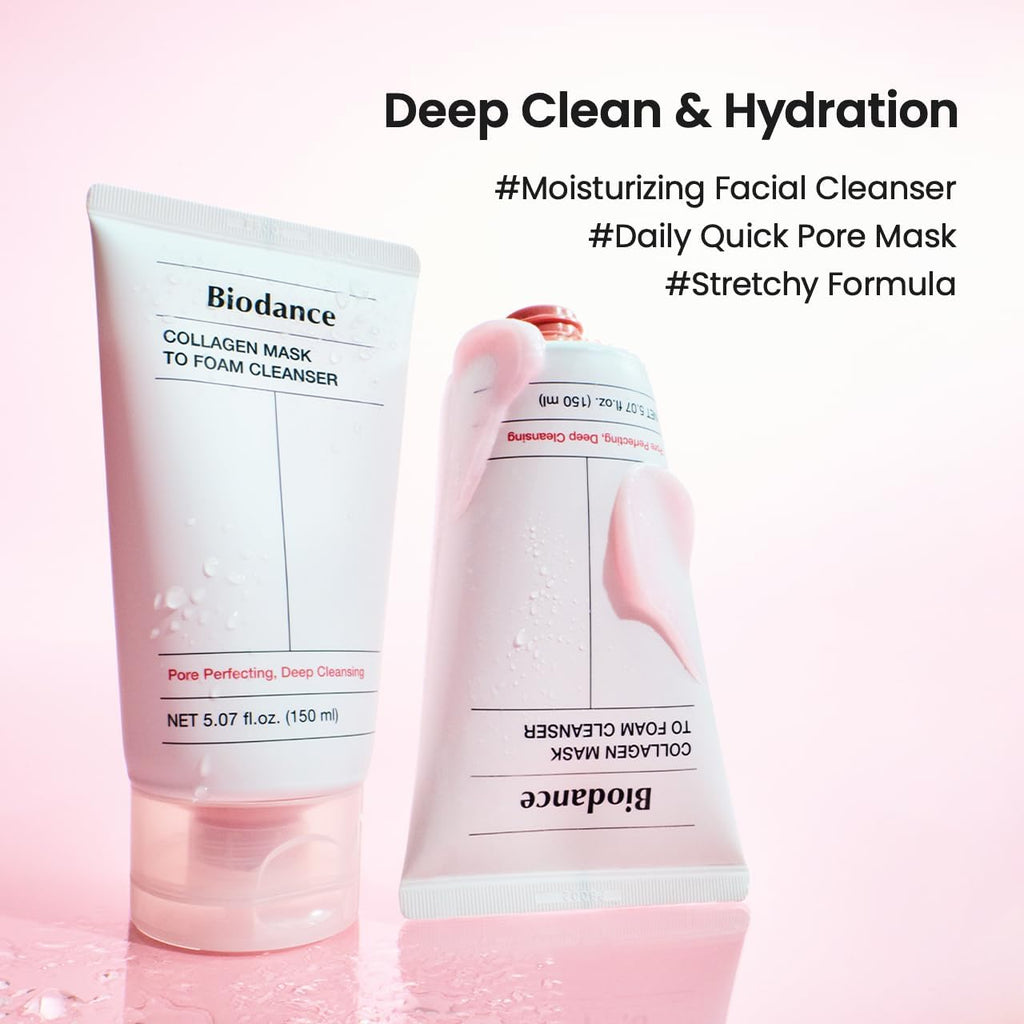 BIODANCE Collagen Cleansing Duo: 2-in-1 Pore Mask to Foam Cleanser & Gentle Cleansing Oil Set, Facial Wash and Makeup Remover for Sensitive Skin, Korean Skin Care, Skin Care Set