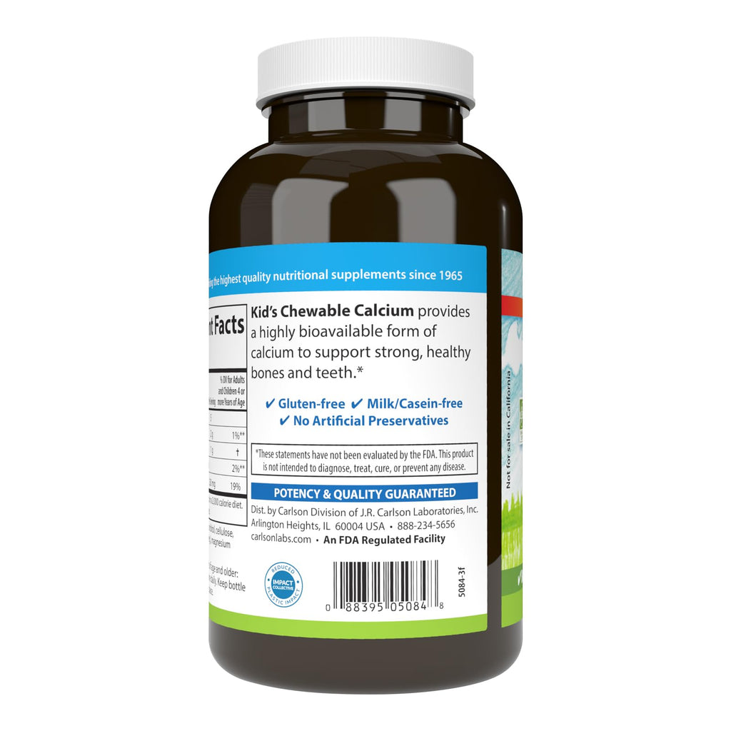 Carlson Kid's Chewable Calcium, 250 mg, Bone Support, 120 Chewable Tablets