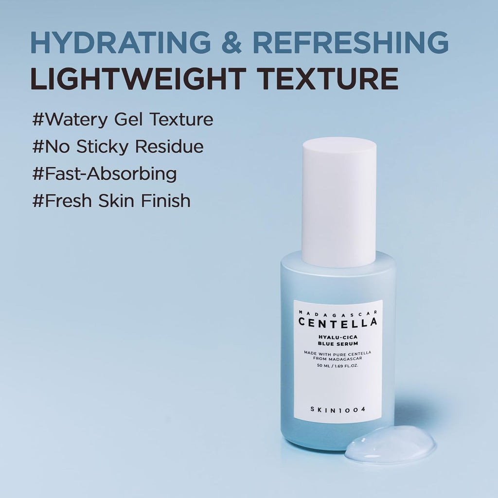 SKIN1004 Hyalu-Cica Blue Serum 1.69fl.oz, 50ml, Hydrating Face Serum with 5 Hyaluronic Acids & Madagascar Centella Asiatica, Korean Facial Ampoule for Deep & Long-lasging Moisture, Korean Skin Care