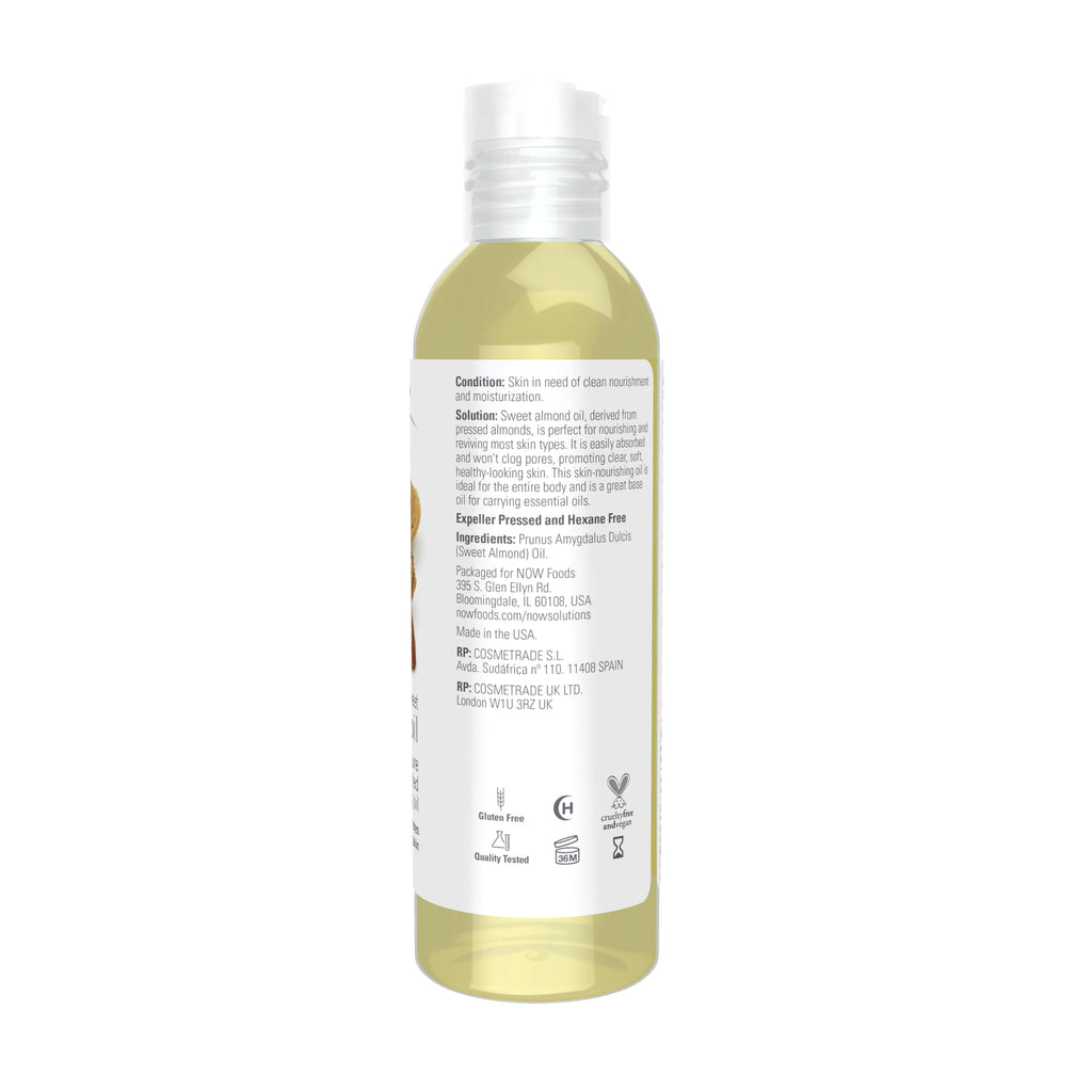 NOW Foods Solutions, Sweet Almond Oil, 100% Pure Moisturizing Oil, Unscented, 4-Ounce