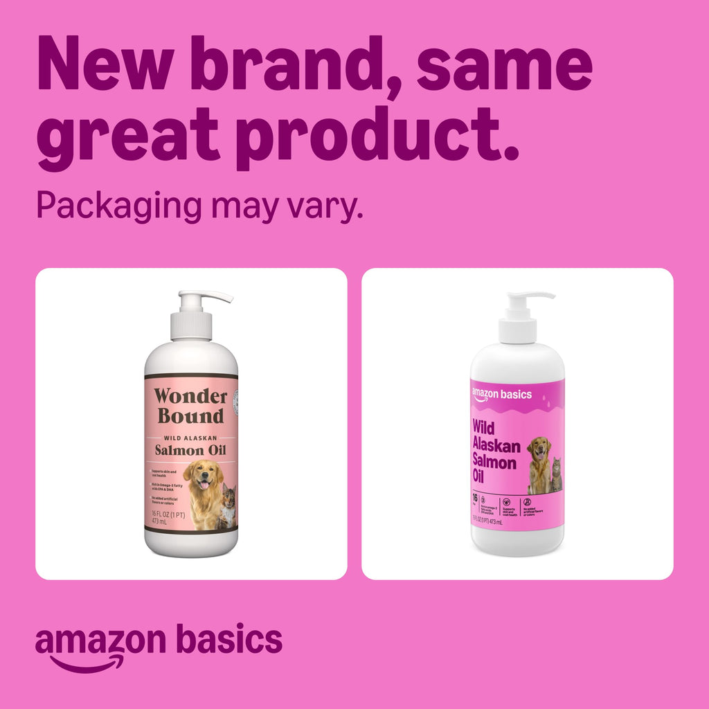 Amazon Basics Wild Alaskan Salmon Oil - Skin and Coat Support, Omega 3 Supplement for Dog and Cat, 16 fl oz (Previouly Wonder Bound)