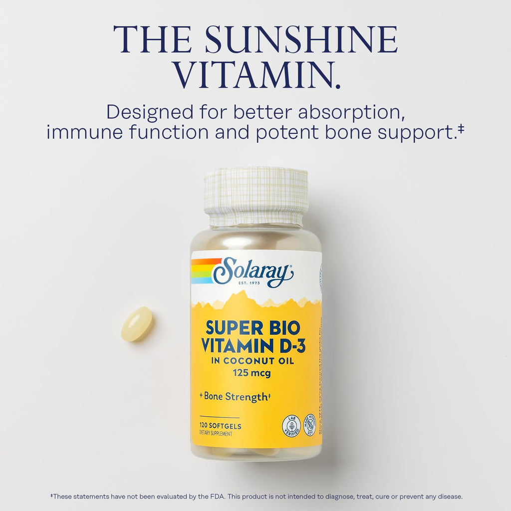 SOLARAY Super Bio Vitamin D3 5000 IU, 120 Softgels