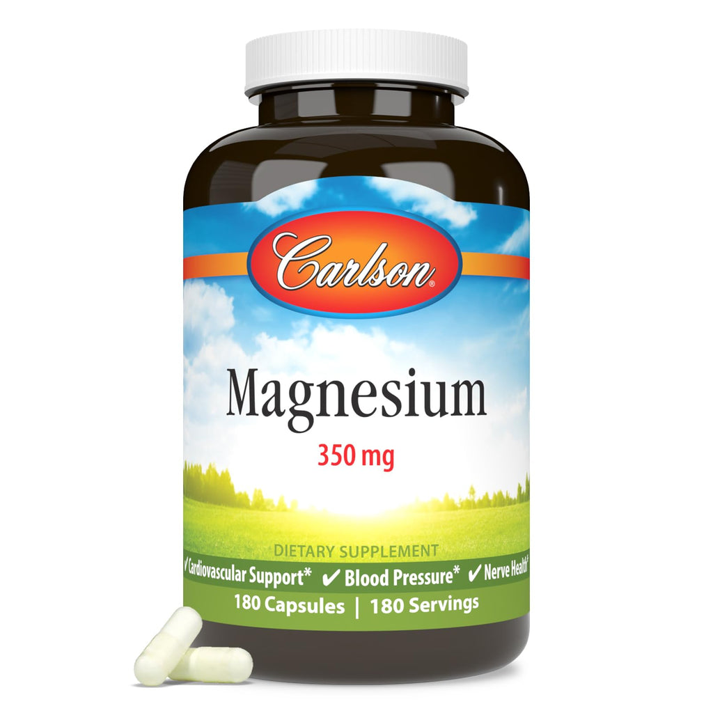 Carlson Magnesium, 350 mg, Circulation Support, Nerve Health, 180 Capsules