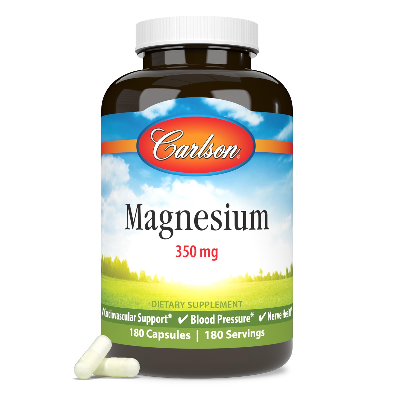 Carlson Magnesium, 350 mg, Circulation Support, Nerve Health, 180 Capsules