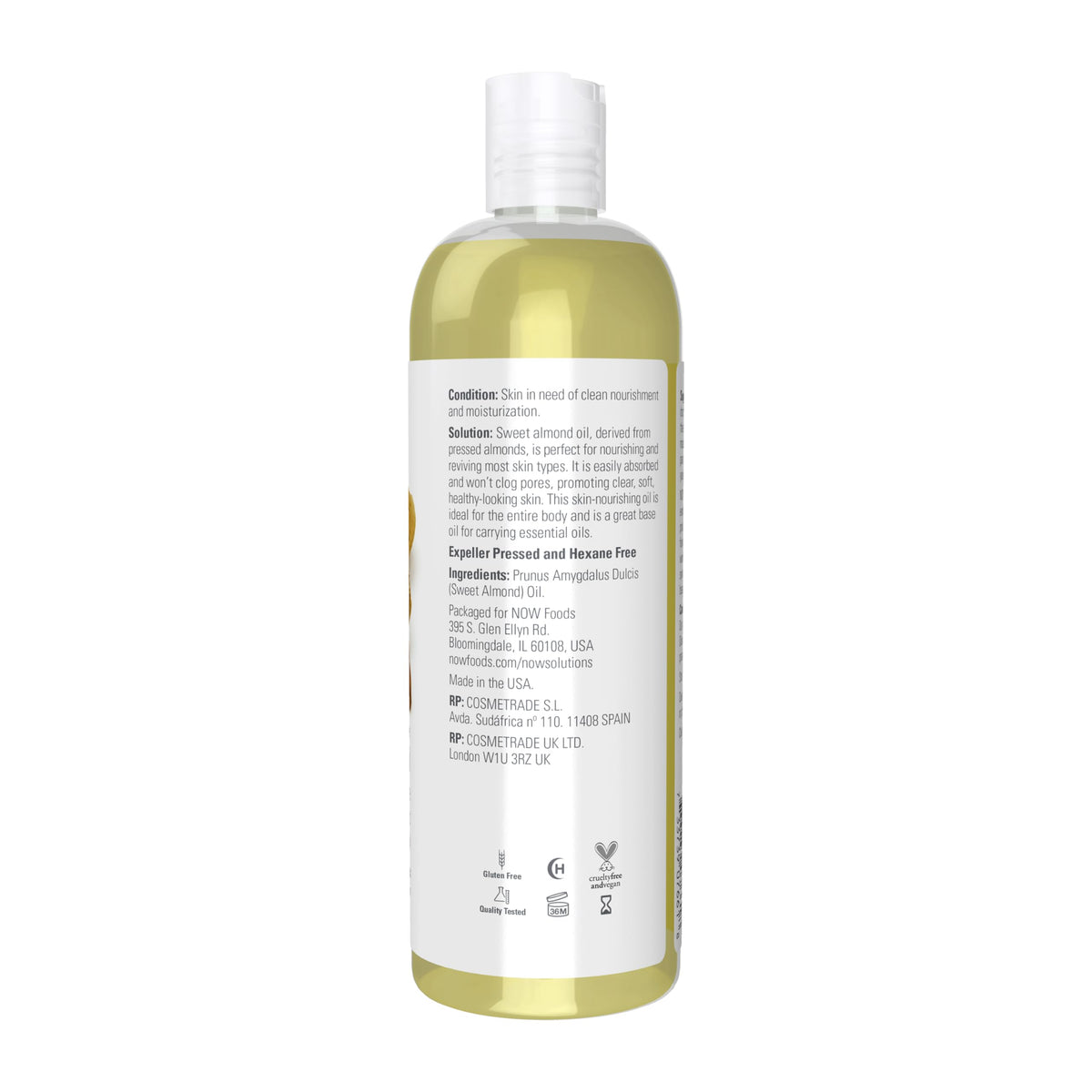 NOW Solutions Sweet Almond Oil, Moisturizer, Unscented, 16 fl. oz
