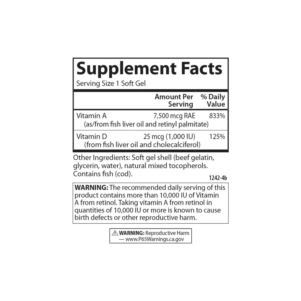 Carlson A & D, 25000 IU (7500 mcg RAE), Vitamin A, 250 Softgels