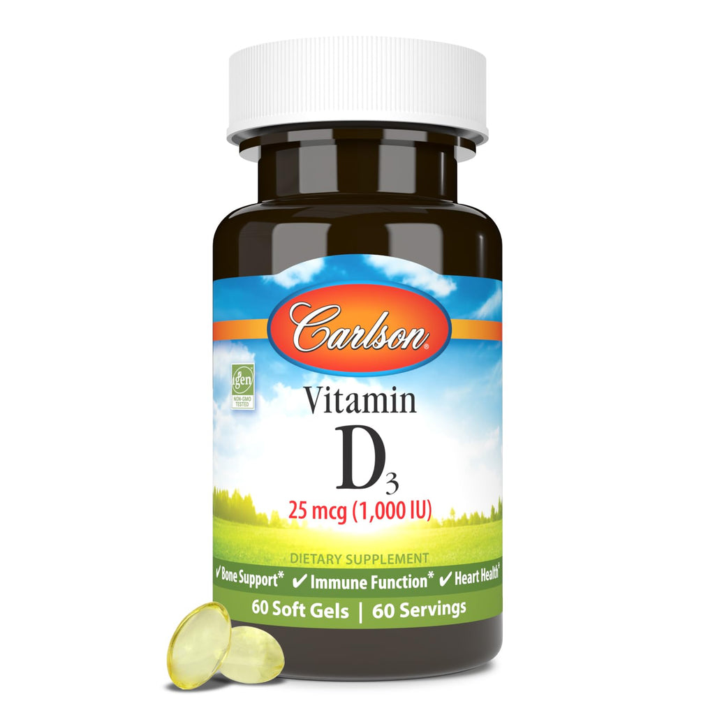 Carlson Vitamin D3, 1000 IU (25 mcg), Bone Health, 60 Softgels