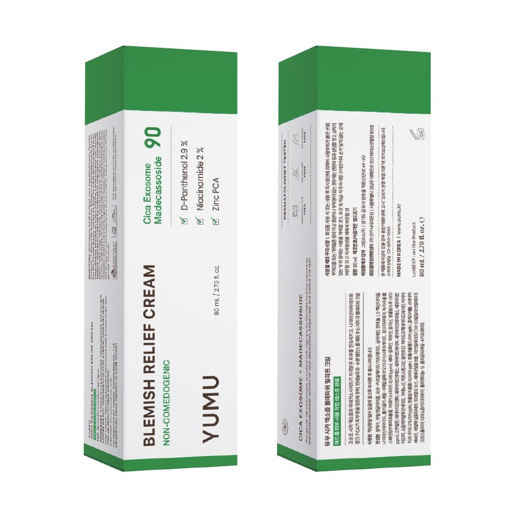 YUMU Cica Exosome Zinc Blemish Relief Cream, Face Moisturizer for Sensitive, Acne-Prone Skin, Lightweight, Breakouts, Barrier Repair, Hydration, Soothing, Oil-Free, Korean Skincare (80 ml/2.70 fl.oz.)