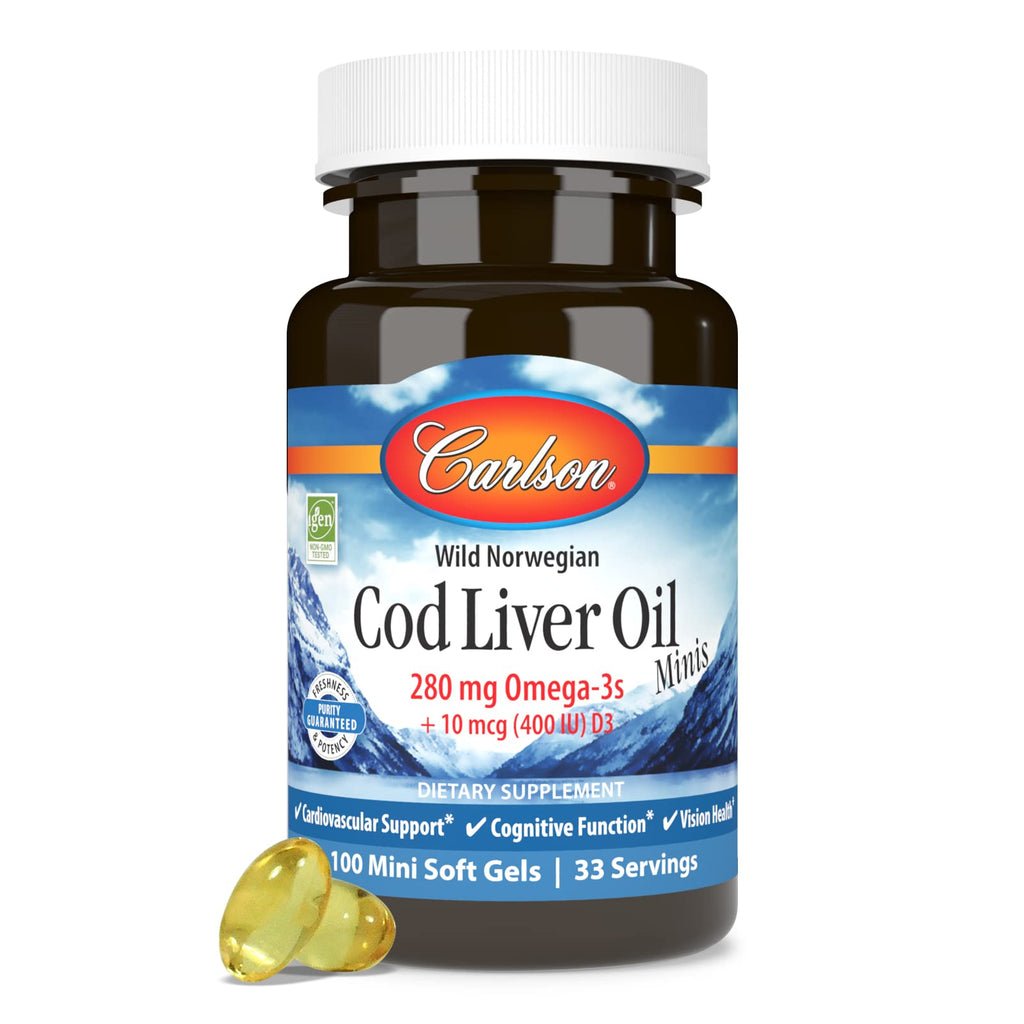 Carlson Cod Liver Oil Minis, 280 mg, from Norway, 100 Mini Softgels