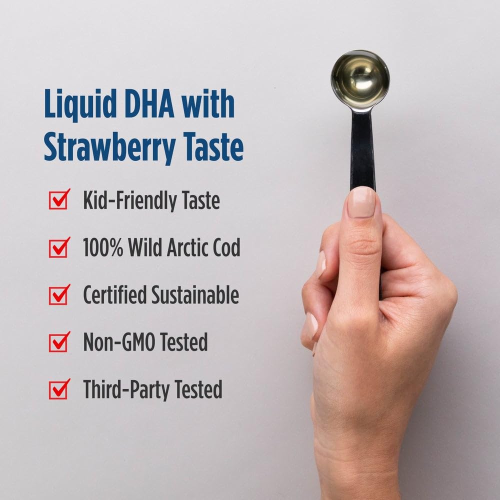 Nordic Naturals Children’s DHA, Strawberry - 16 oz for Kids - 530 mg Omega-3 with EPA & DHA - Brain Development & Function - Non-GMO - 192 Servings