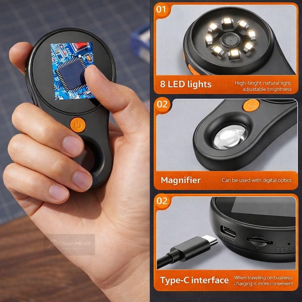 Digital Microscope 500x with 2.0" IPS Screen, Magnifying Glass, Coin Microscope, Trichome Microscope, USB Connection, Ideal for Electronics, Jewelry, Coin Collectors and Kids