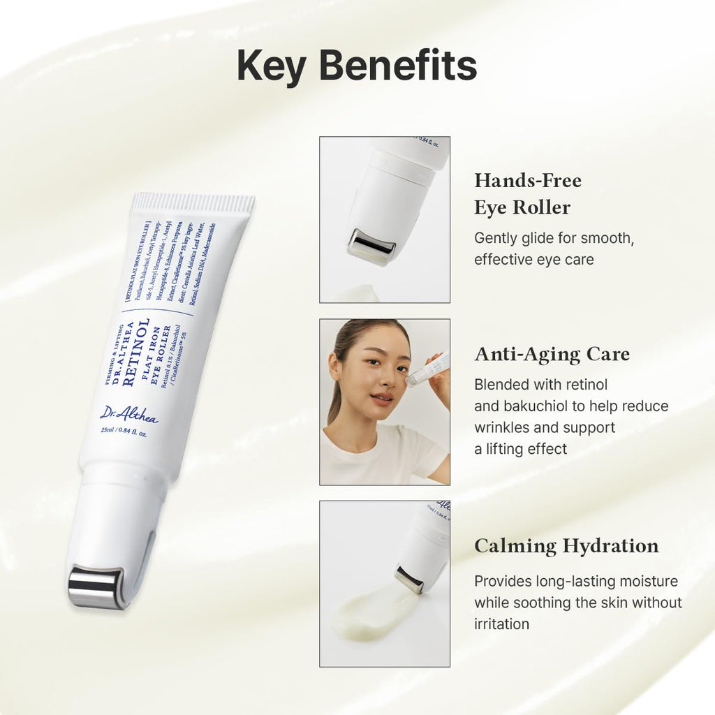Dr.Althea Retinol Flat Iron Eye Roller, Korean Vegan Skin Care, 0.84 fl oz