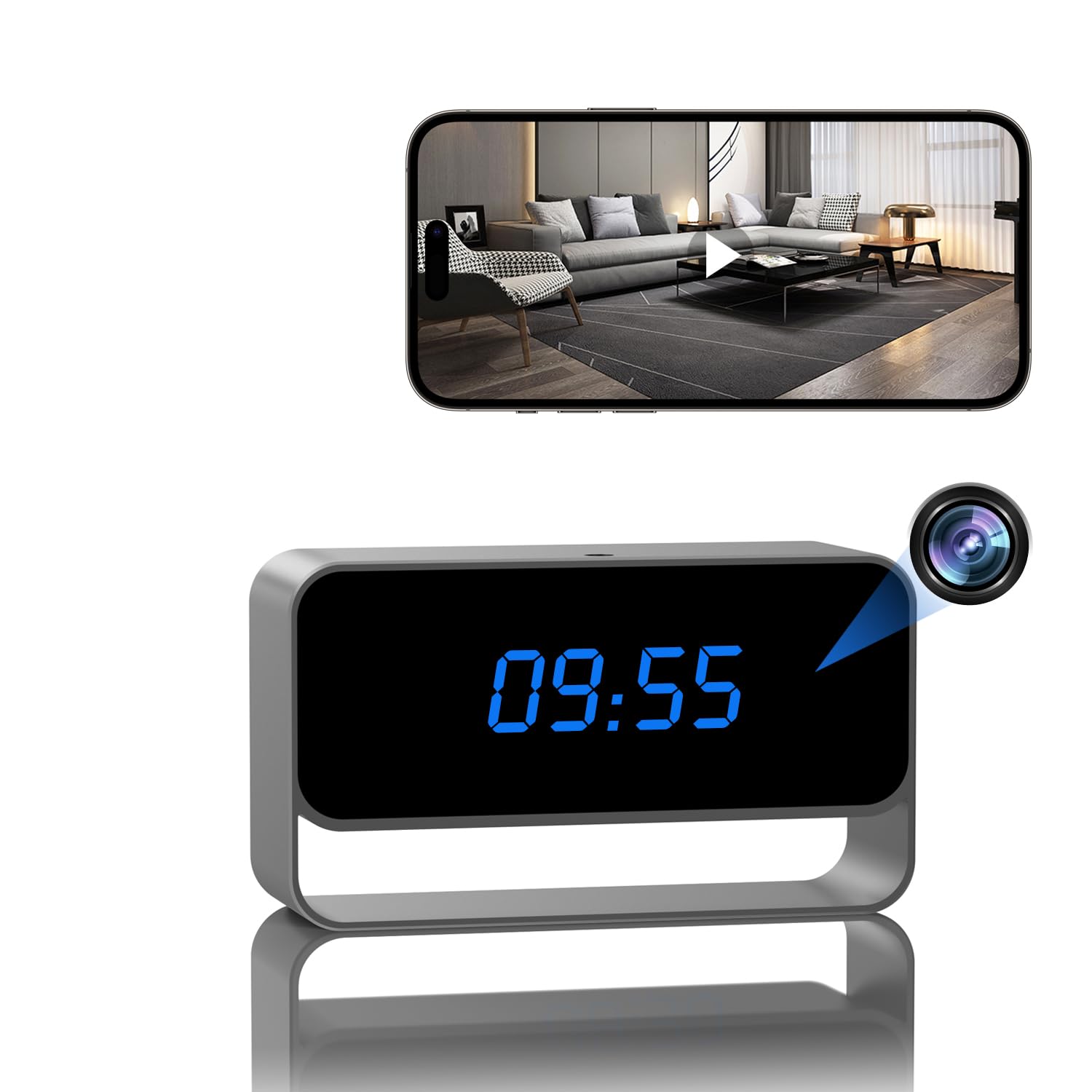 HiSpyCam Mini Wireless Security Camera with Clock Display - Full HD 1080P - WiFi Nanny Cam for Home Use - Strong Night Vision - Cloud/Local Storage