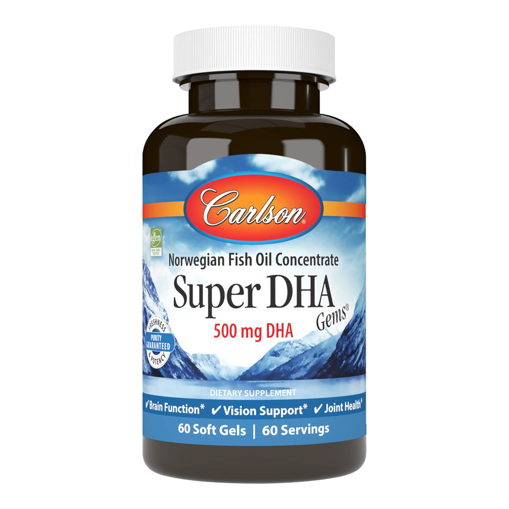 Carlson Super DHA Gems, 500 mg, DHA Supplements, 60 Softgels