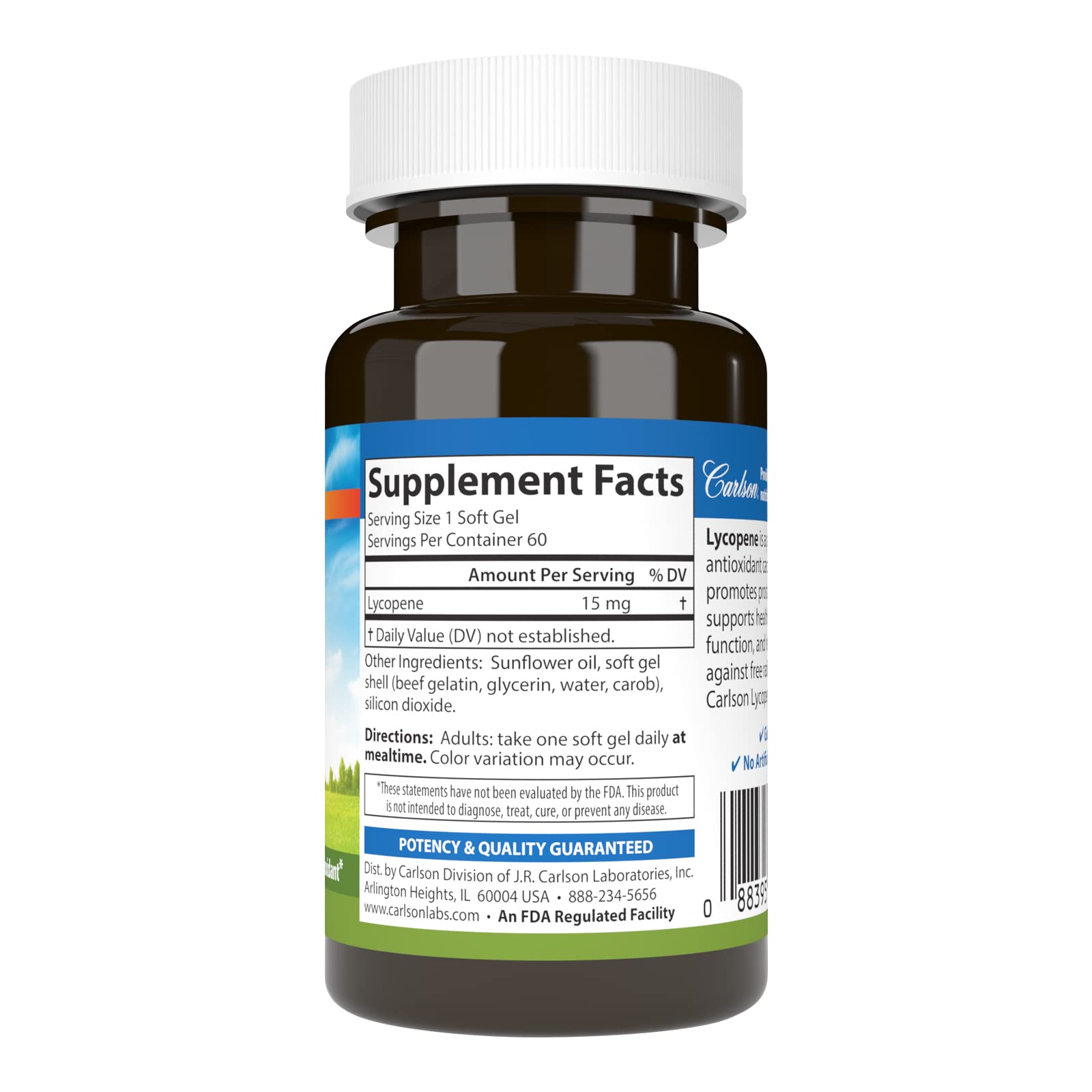 Carlson Lycopene, 15 mg, Tomato-Free, Prostate Health, 180 Softgels