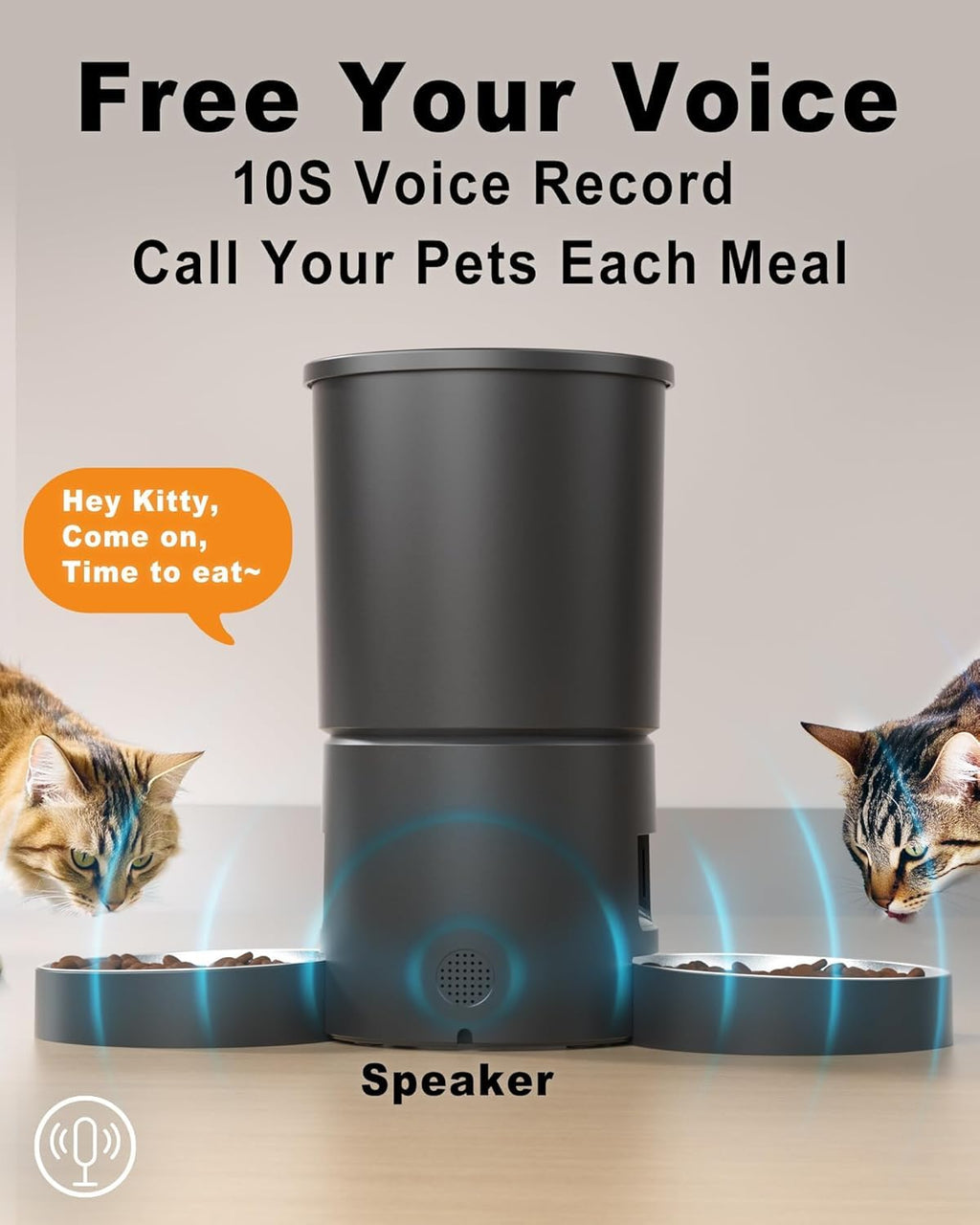 Dual Automatic Cat Feeder 2 Cats, 4.2L Dry Food Auto Dispenser with Double Stainless Steel Bowls,Dual Power Supply,Programmable Portion Control,10s Voice Recorder(Black)