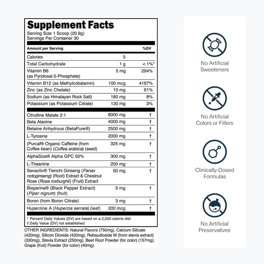 Transparent Labs Bulk Black Pre Workout - Clinically Dosed, Sugar Free Preworkout for Men and Women with Beta Alanine Powder, Citrulline Malate, & Caffeine - 30 Servings, Black Cherry