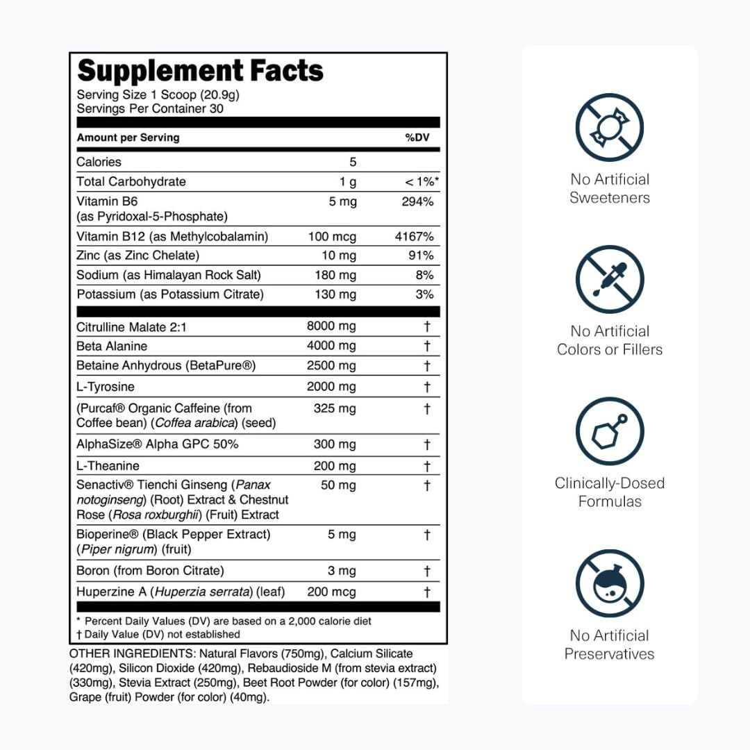 Transparent Labs Bulk Black Pre Workout - Clinically Dosed, Sugar Free Preworkout for Men and Women with Beta Alanine Powder, Citrulline Malate, & Caffeine - 30 Servings, Black Cherry