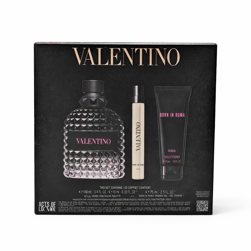 Valentino Uomo Born in Roma Men's Cologne Gift Set 2026-3.4 fl oz Eau de Toilette, 2.5 fl oz Shower Gel & 0.34 fl oz Travel Mini - 3-Piece for Him