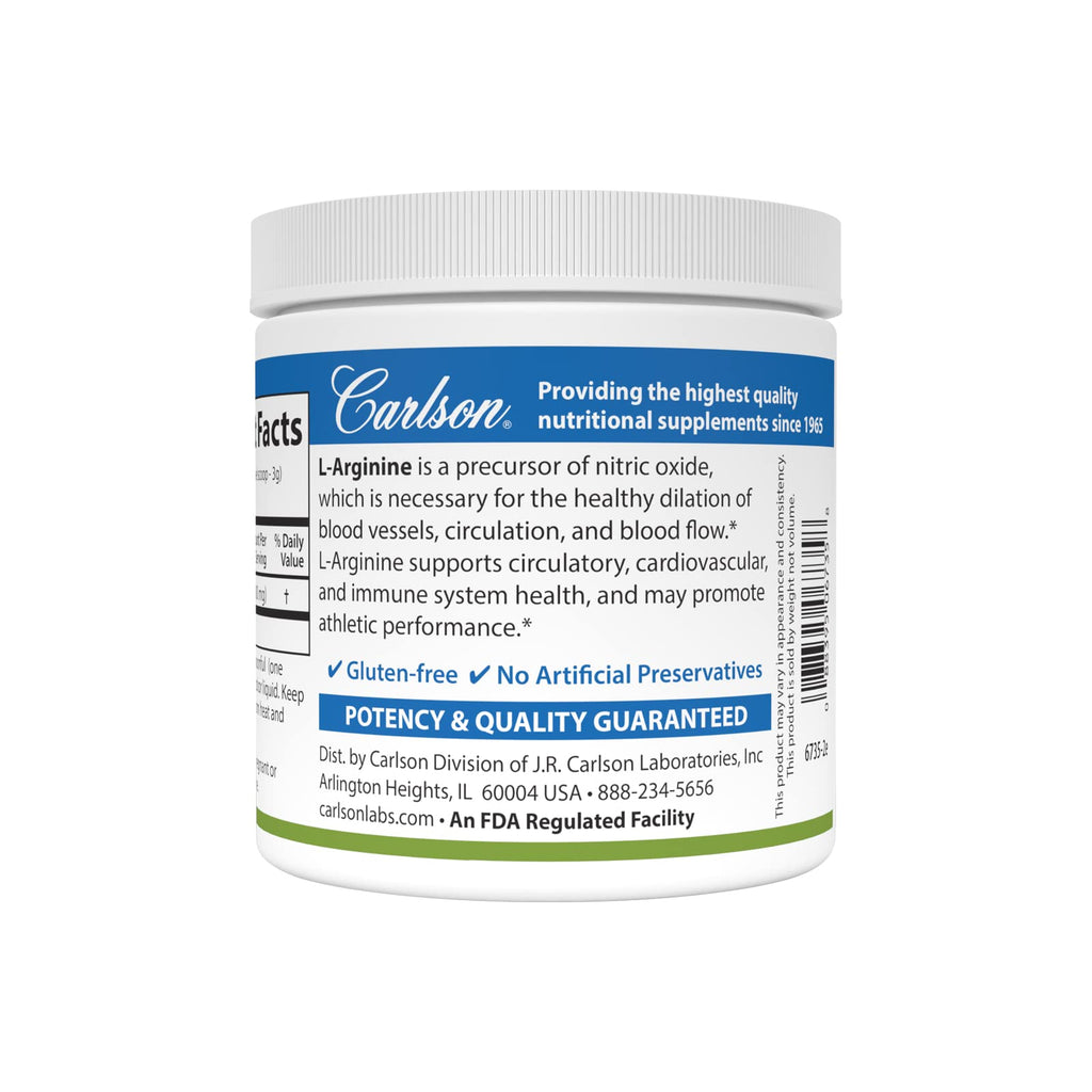Carlson L-Arginine Powder, Free Form, Circulatory Health 3.53 oz (100 g)