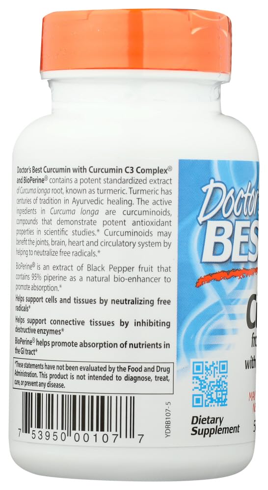 Doctor's Best Curcumin C3 Complex with BioPerine Capsules, 500 mg, 120 Count