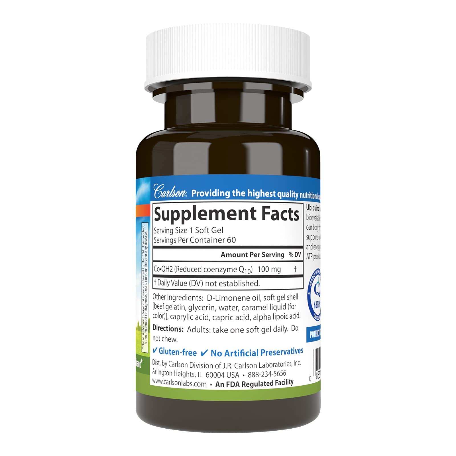 Carlson Co-QH2 Ubiquinol, Active Form of Co-Q10-100 mg, 60 Softgels