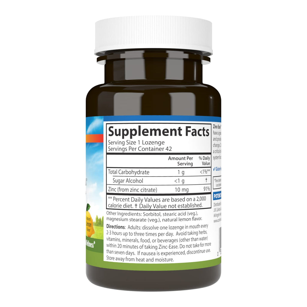 Carlson Zinc-Ease, Soothing Lozenge, Zinc Citrate, Lemon, 42 Lozenges