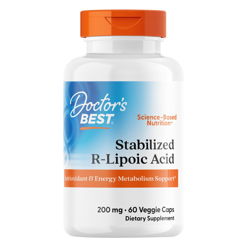 Doctor's BEST Stabilized R-Lipoic Acid Supplement 200 mg - R-Alpha Lipoic Acid Capsules for Men & Women, Formula with D-Biotin, Antioxidant & Metabolic Response Support, Vegan - 60 Veg Caps
