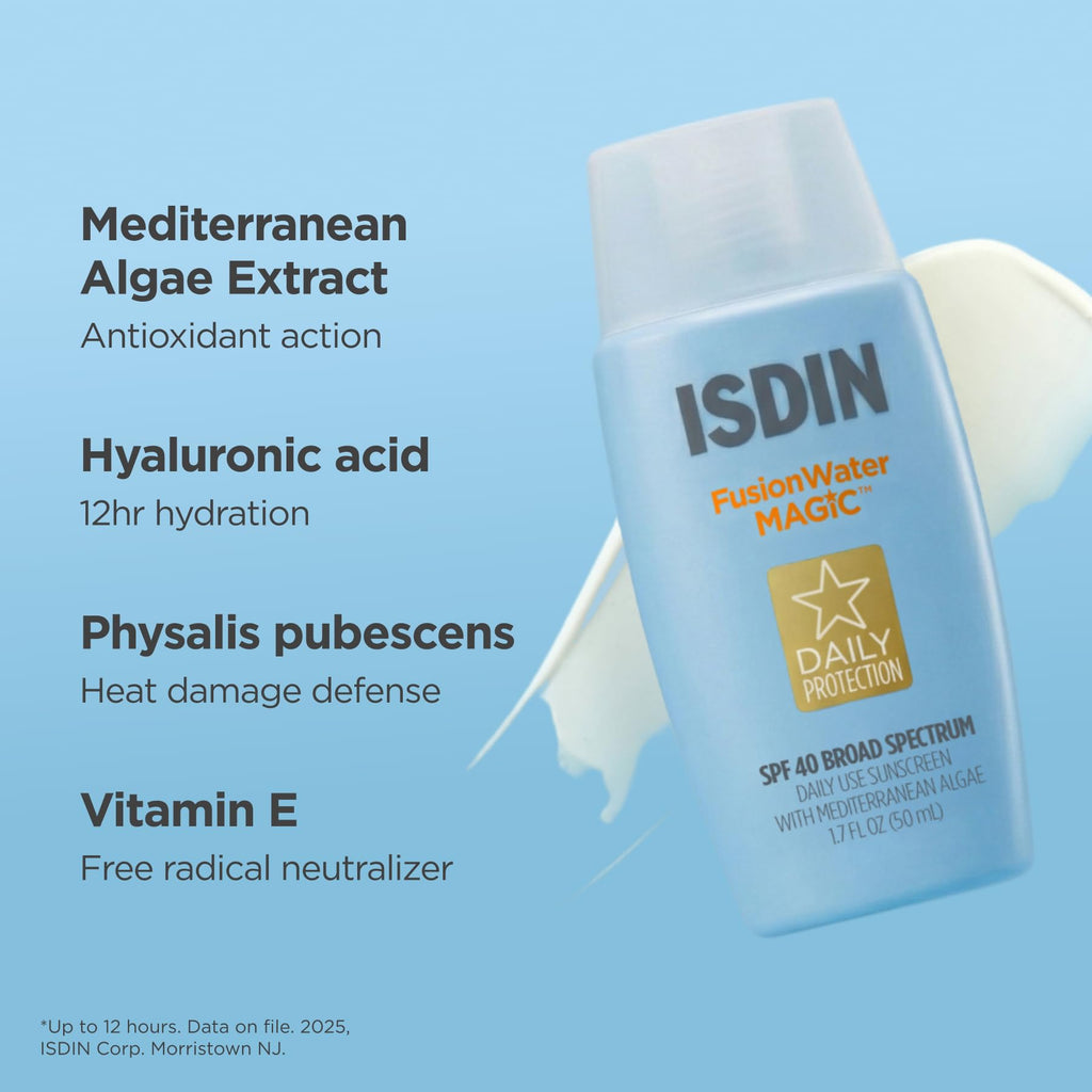 ISDIN Fusion Water MAGIC Lightweight Clear Face Sunscreen SPF 40, 1.7 fl oz