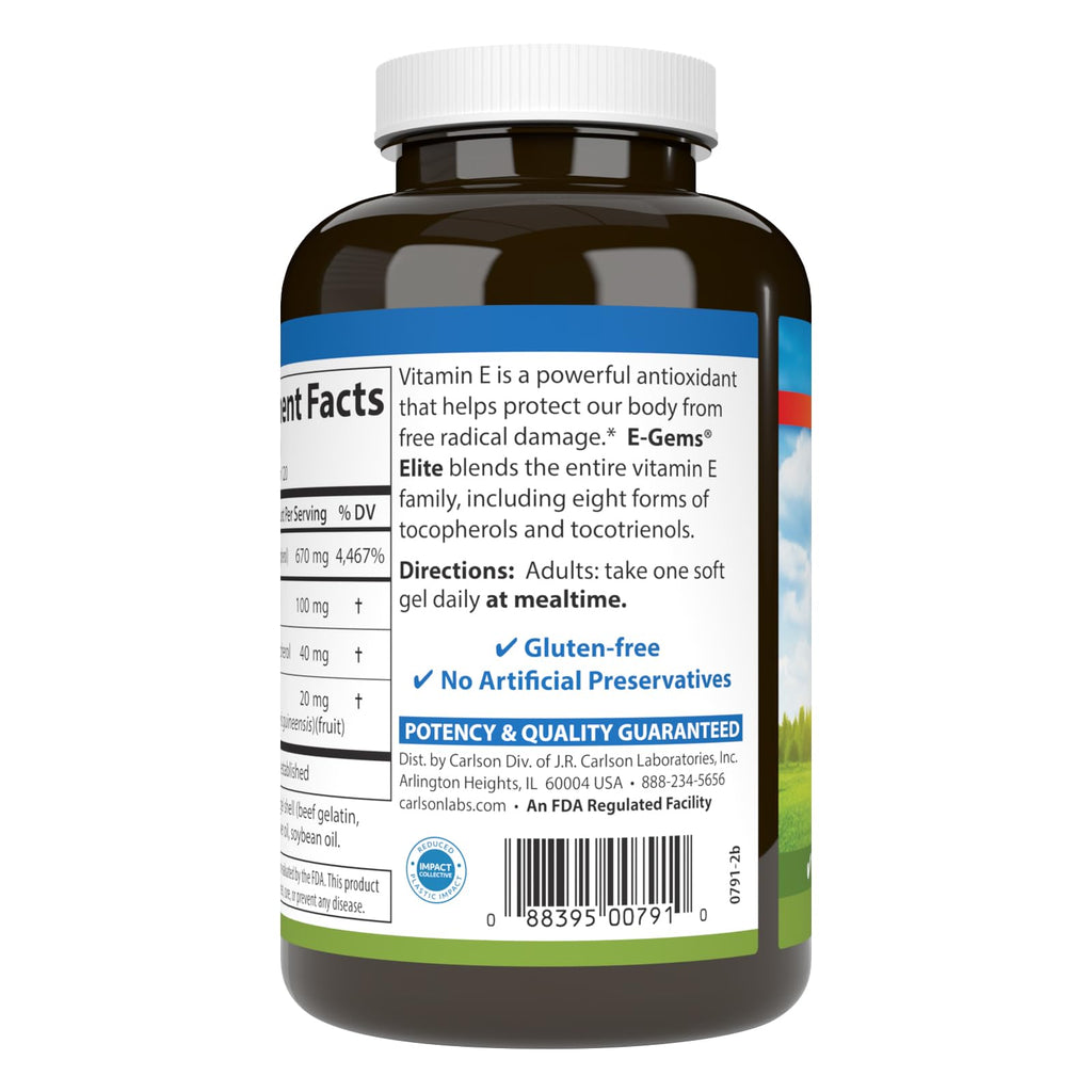 Carlson E-Gems Elite, 1000 IU (670 mg), Optimal Wellness, 120 Softgels