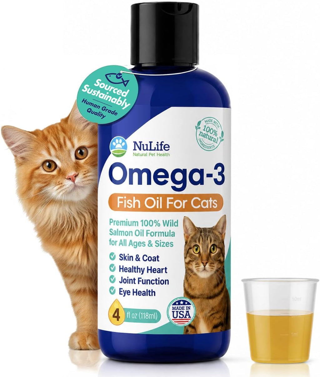 Premium Omega 3 Fish Oil for Cats - Wild Alaskan Salmon Oil Supplement for Skin and Coat - Liquid Cat Supplement for Shedding Control & Cat Dandruff (4, Fluid Ounces)