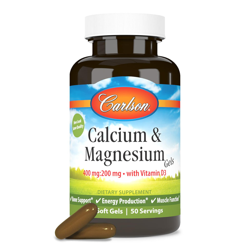 Carlson Calcium & Magnesium Gels, 200 mg Calcium Supplement, 100 Softgels