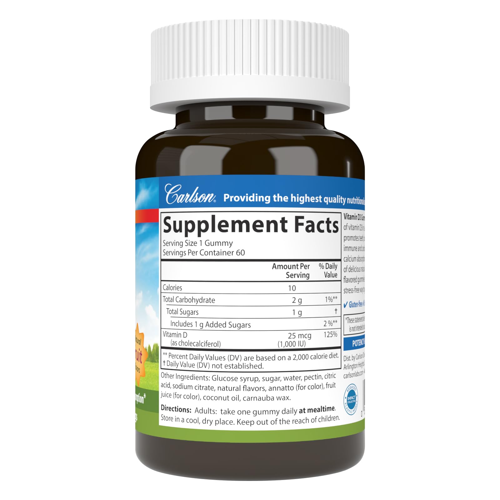 Carlson Vitamin D3 Gummies, 1000 IU (25 mcg), 60 Vegetarian Gummies