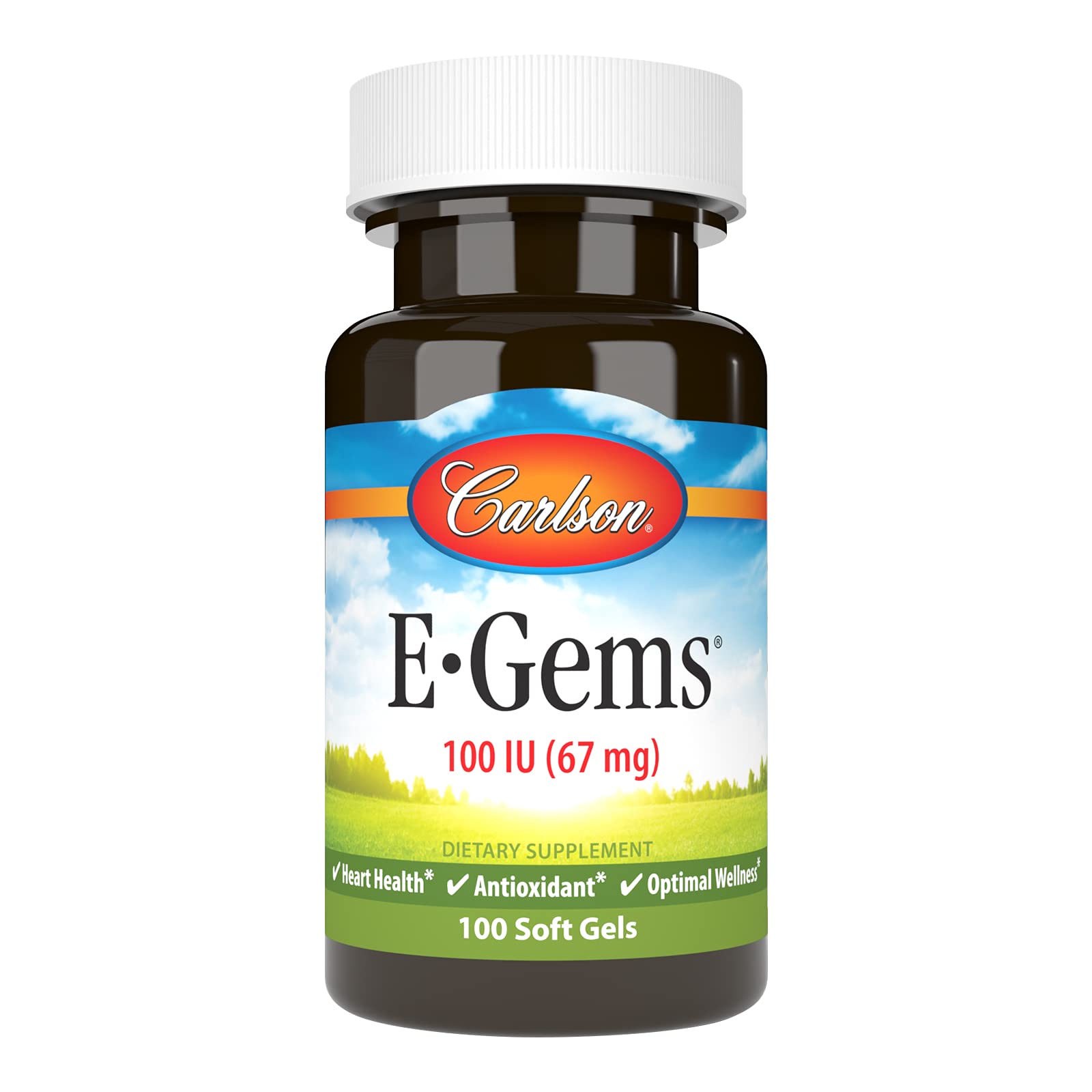 Carlson E-Gems, 100 IU (67 mg), Natural-Source Vitamin E, 100 Soft Gels