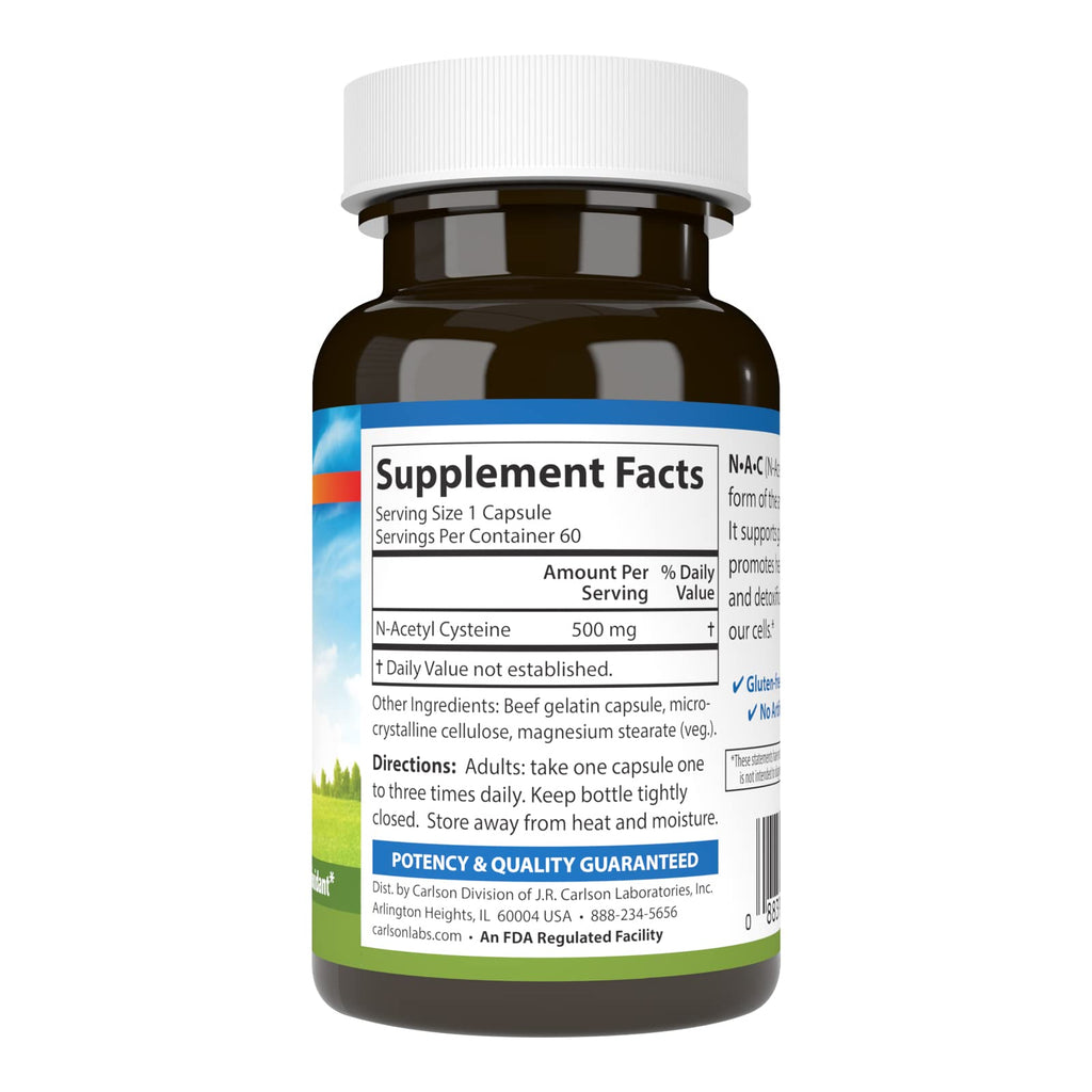 Carlson NAC, N-Acetyl Cysteine, 500 mg, 60 Vegetarian Capsules
