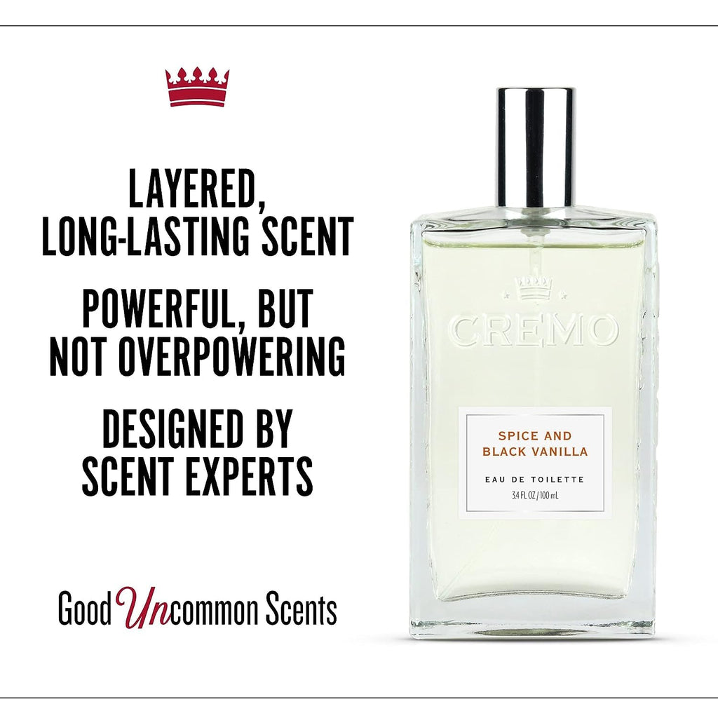 Cremo Cologne For Men - Spice & Black Vanilla Mens Cologne Spray, An Explosion of Vibrant Spices, Dark Woods and Black Vanilla, Multi-Layered Signature Men's Fragrances, 3.4 Fl Oz