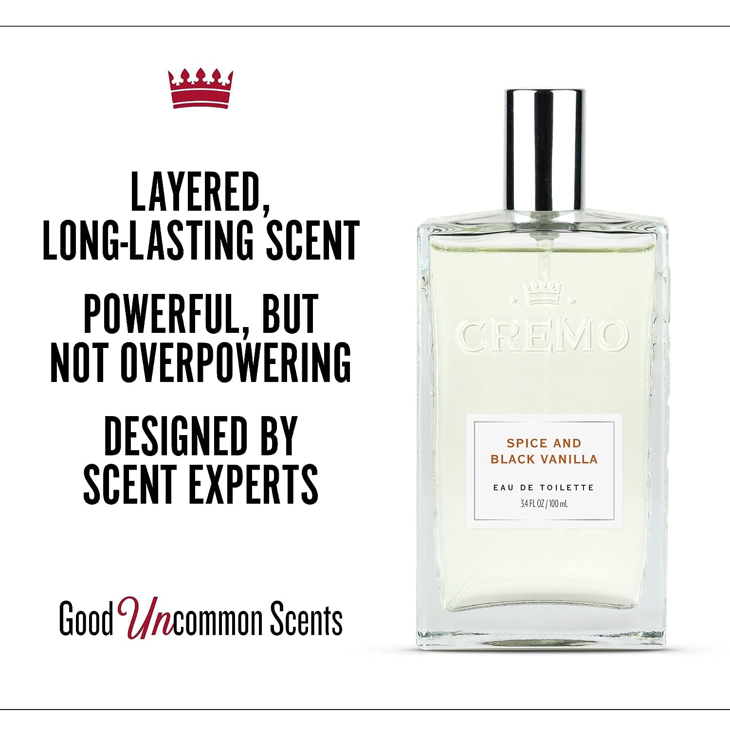 Cremo Cologne For Men - Spice & Black Vanilla Mens Cologne Spray, An Explosion of Vibrant Spices, Dark Woods and Black Vanilla, Multi-Layered Signature Men's Fragrances, 3.4 Fl Oz