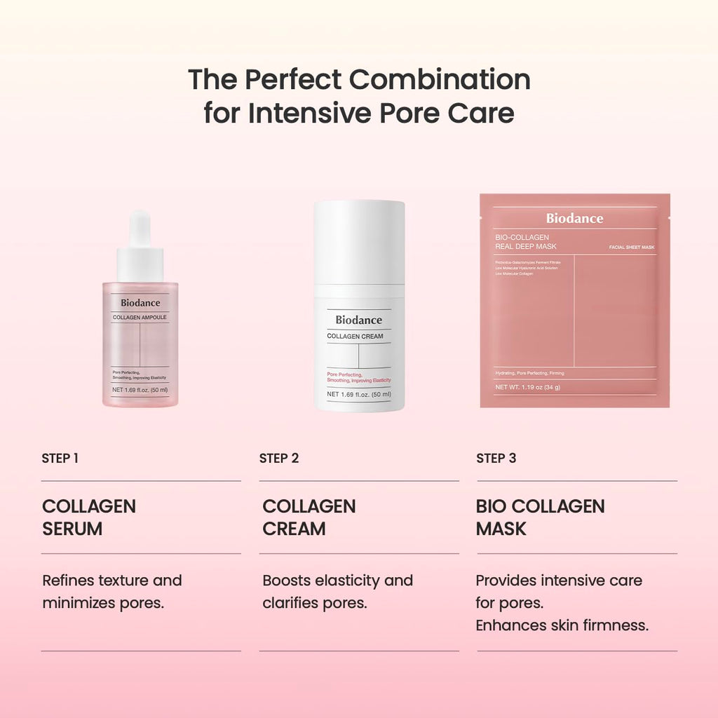 BIODANCE Collagen Glass Skin Duo: Collagen Real Deep Mask & Pore Perfecting Peptide Cream Bundle for Plumping Hydration, Firming, Korean Skin Care, Skin Care Set
