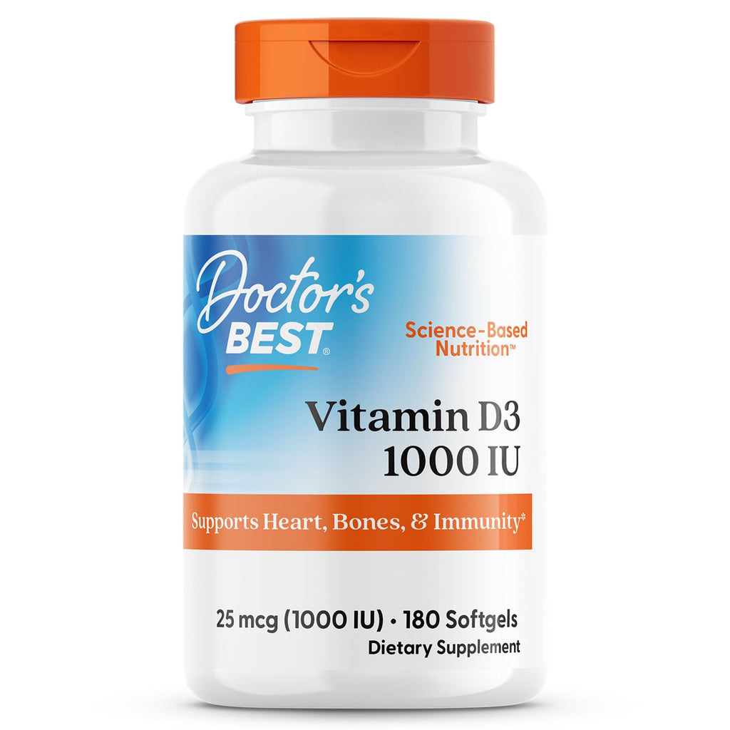 Doctor's Best Vitamin D3 1000 IU Softgels for Men & Women - Vitamin D Supplement for Immune System & Heart Health Support, 25 mcg per Serving, Vit D 3, Non GMO, Gluten & Soy Free - 180 Softgels