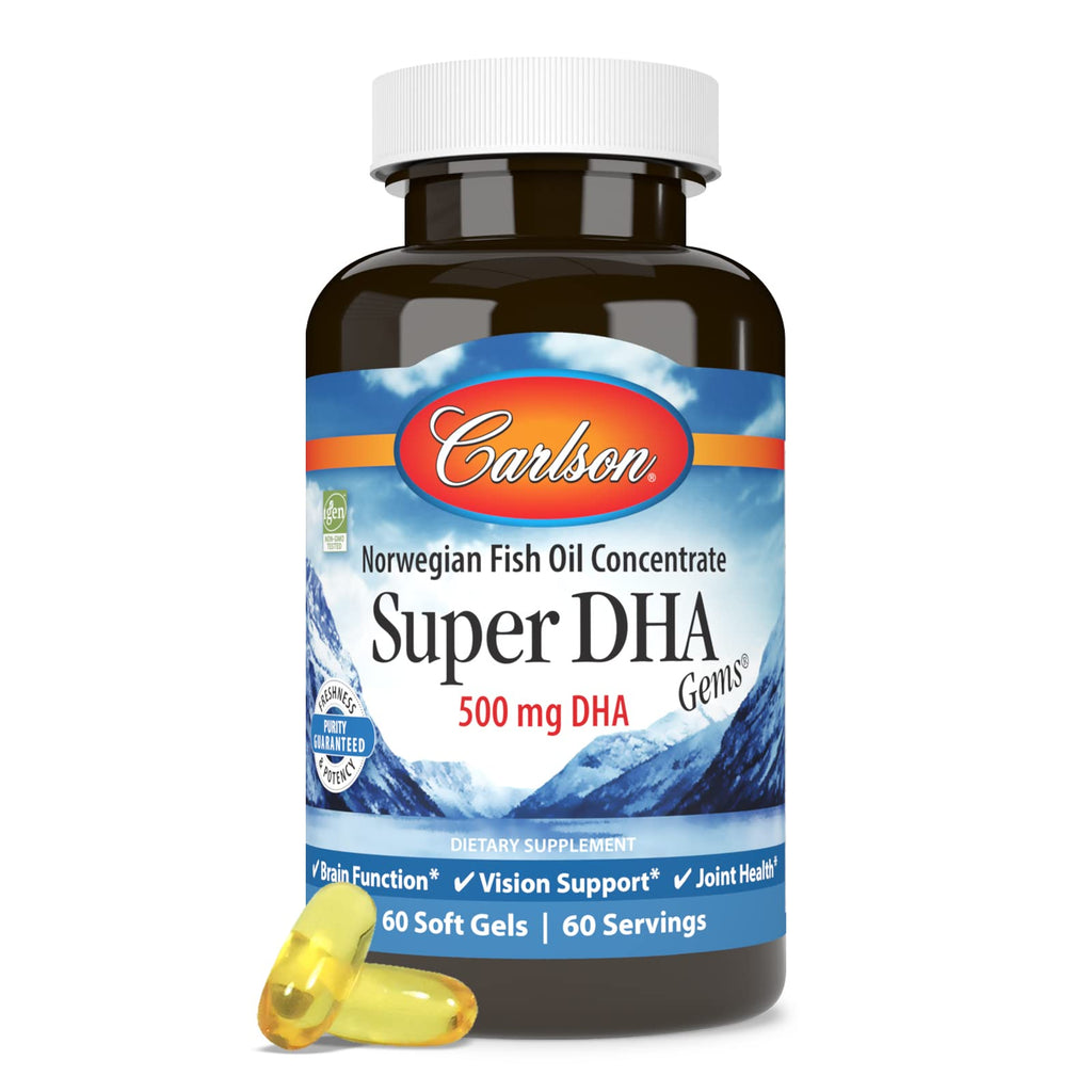 Carlson Super DHA Gems, 500 mg, DHA Supplements, 60 Softgels
