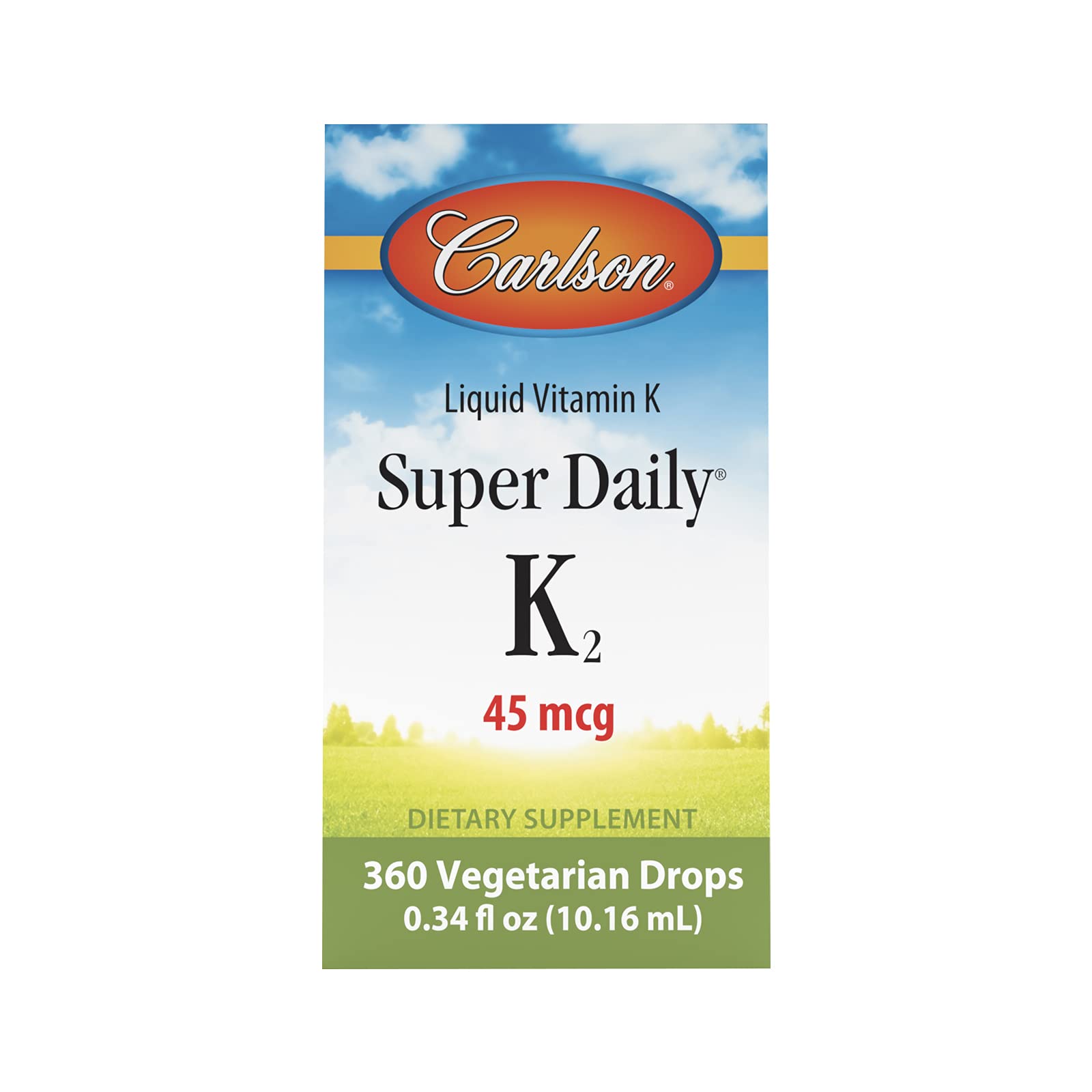 Carlson Super Daily K2, 45 mcg, Liquid Vitamin K, 360 Drops (10.16 mL)