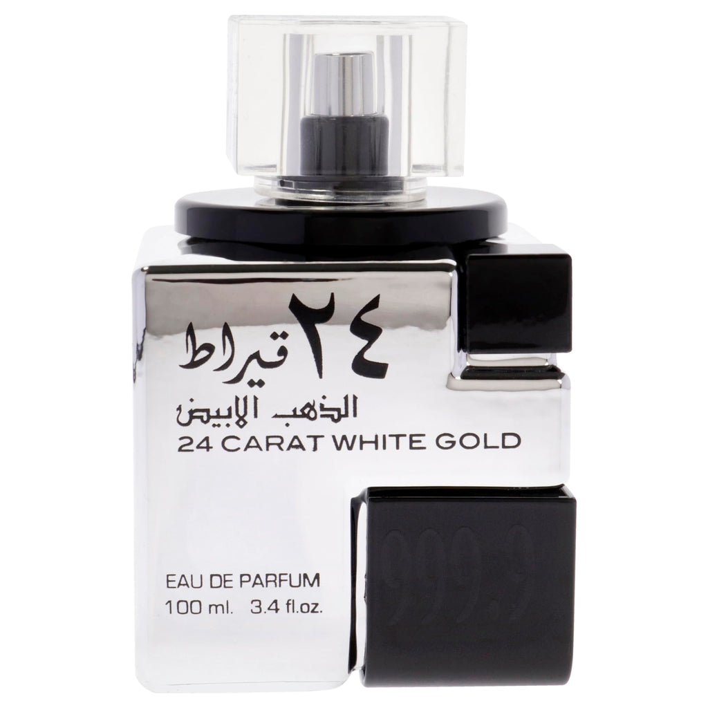Lattafa 24 Carat White Gold – Fresh, Spicy, Woody – Eau de Parfum Spray Long-Lasting Fragrance for Unisex, 3.4 Ounce / 100 ml
