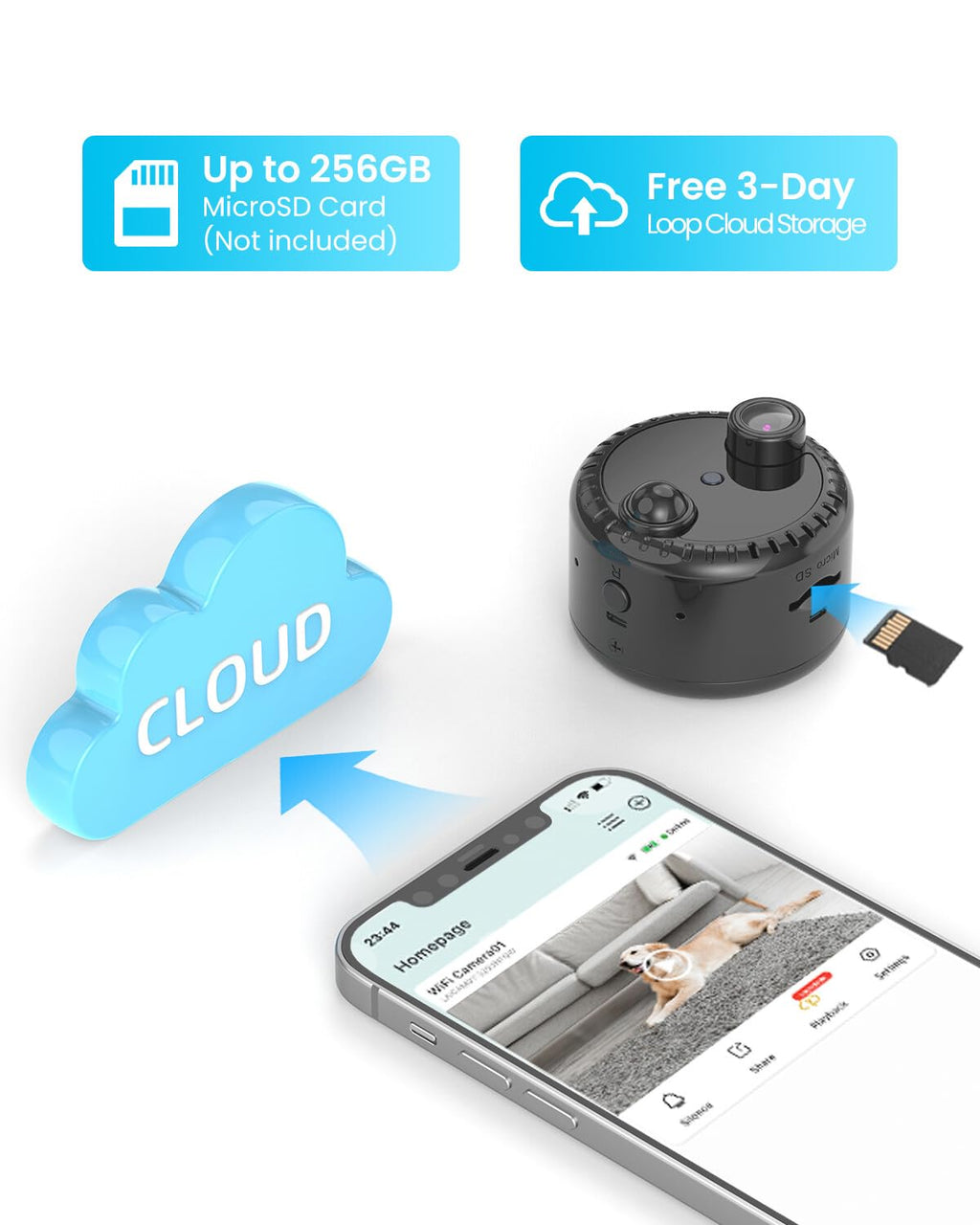 VIDCASTIVE 4K Mini WiFi Indoor Camera Wireless Nanny Cam with Night Vision, AI Motion Detection, Long Battery Life, Cloud & SD Storage