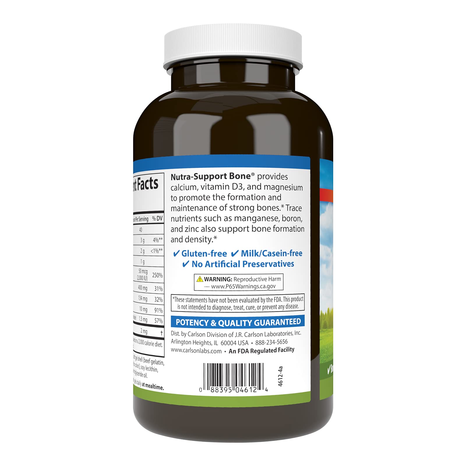 Carlson Nutra-Support Bone, Calcium, Magnesium, 180 Softgels